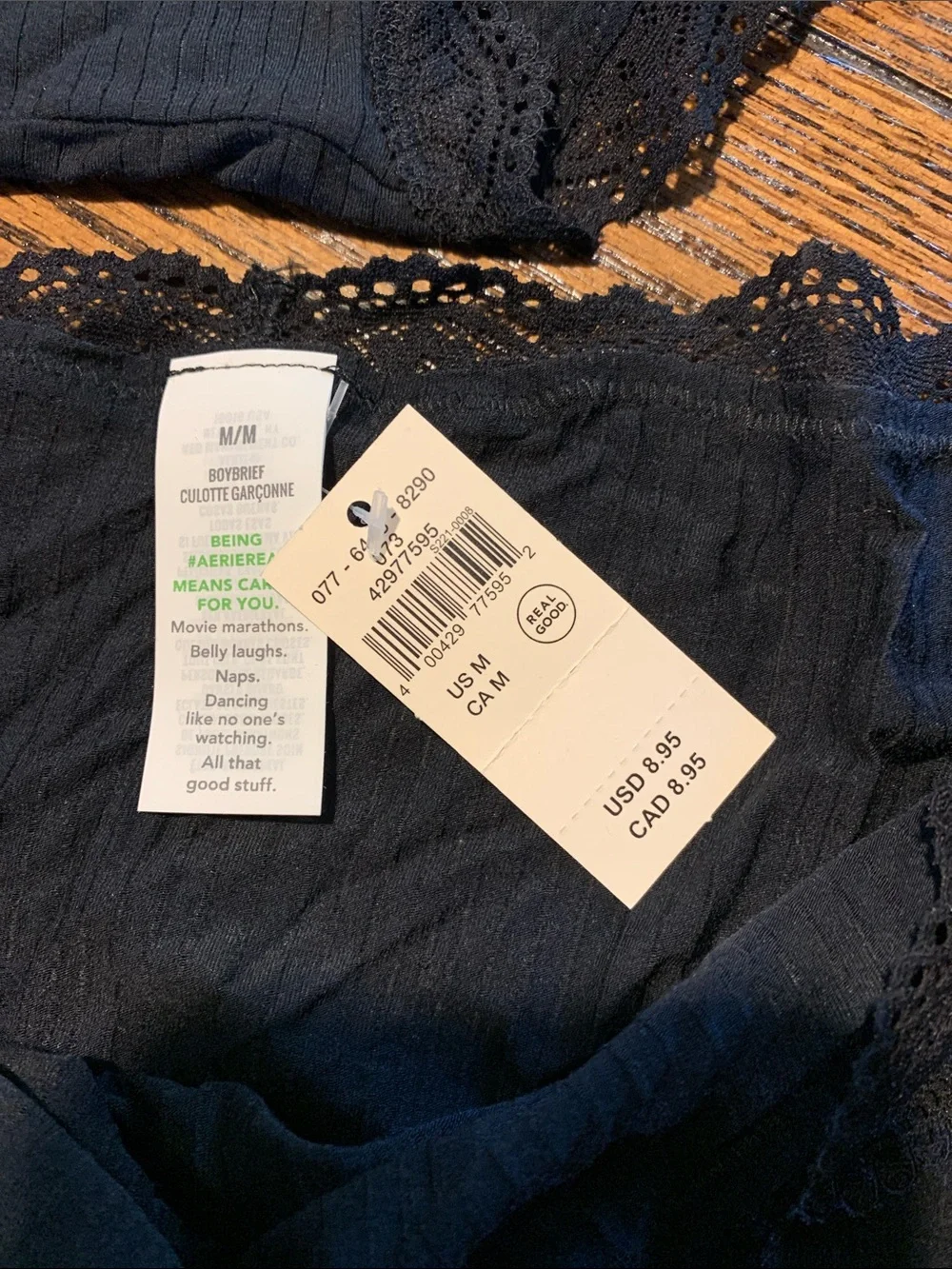 Aerie Women's Black Lace-Trim Boy brief Panties - Black two pairs
